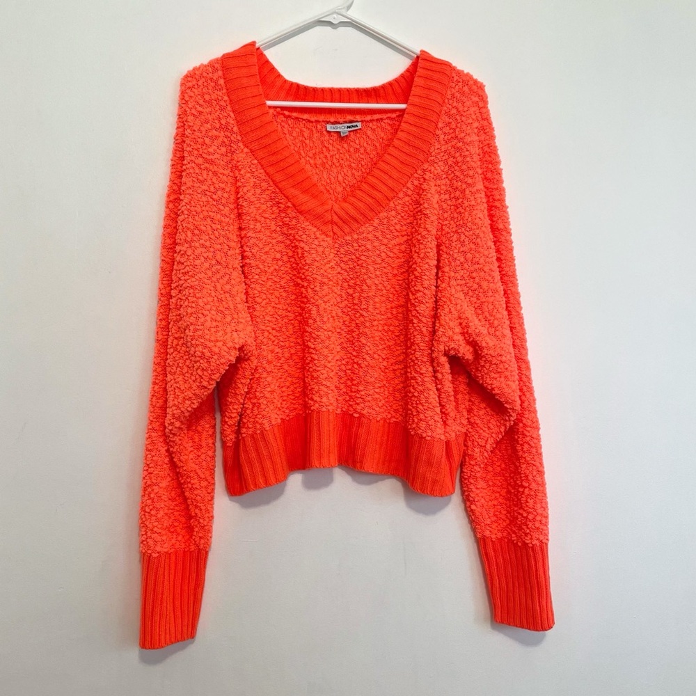FASHION NOVA Plus Size All in the Same Sweater Neon Orange Chunky Knit Crop 2X